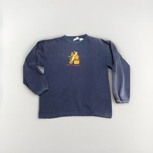 Disney Winnie Vtg Navy‎ Pooh Tigger Friendship Embroidered Sweatshirt Sz L Retro